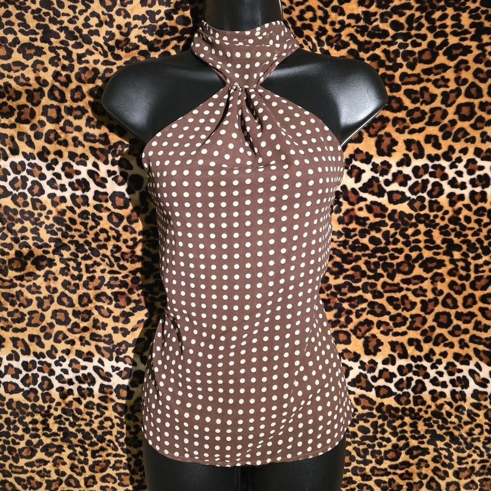 Stylish Brown Polka Dot Halter Top